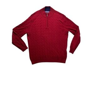 Club Room Sweater Mens XXL Red  Cable Knit Quarter Zip Cotton Pullover